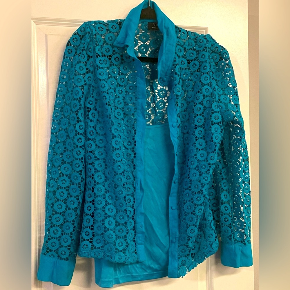 Crochet turquoise top with tank